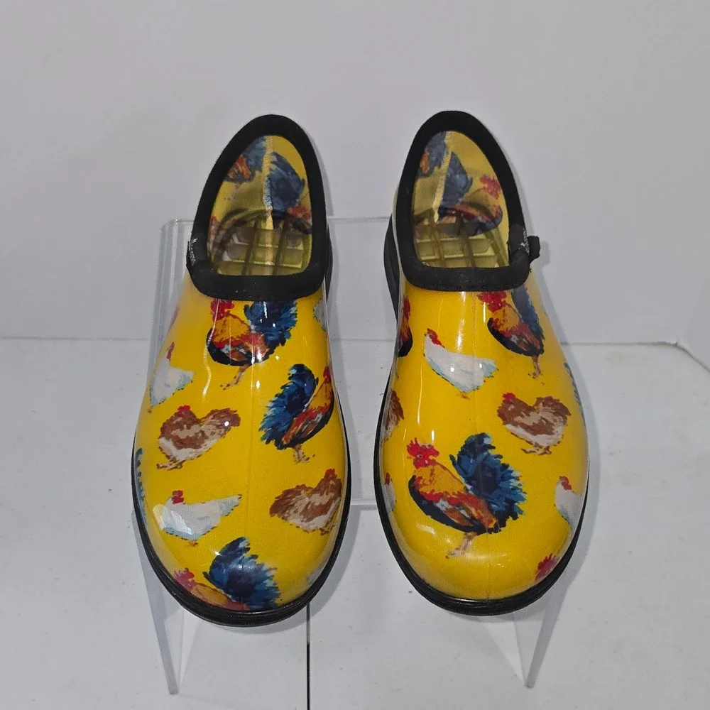 Sloggers Womens 8 Yellow Chicken Print Waterproof Rain Garden Shoes Made in USA